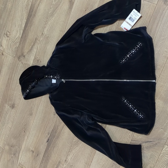 Alfred Dunner Women Full Zip black Velvet Hoodie Sweatshirt Size 12 - Picture 1 of 9